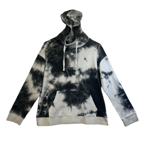 ZYIA White Tie Dye Waffle Knit Hendrix Pullover Thermal Hoodie - Picture 2 of 12